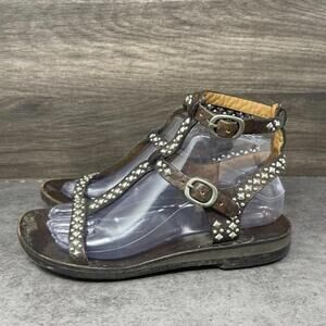 Calleen Cordero Zeta 2 Stud Gladiator Sandals Womens Size 7.5 Brown Leather Flat